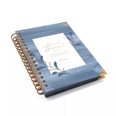 Blue Colorful Hardcover Lined Notebook , Spiral Bound Scrapbook With Hot Stamping Logo