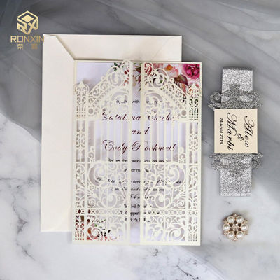 Romantic Elegant Laser Cut Wedding Cards Muitl Color Choices For Party