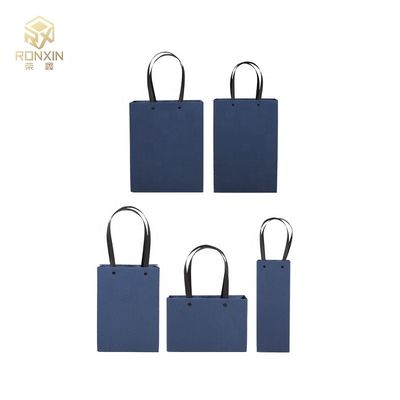 Foldable 180gsm Kraft Printed Paper Shopping Bag Dark Blue For Gifts