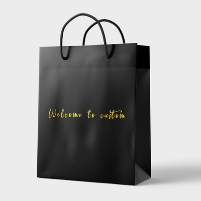 Black Printed Paper Shopping Bag With Twisted Handle Recyclable