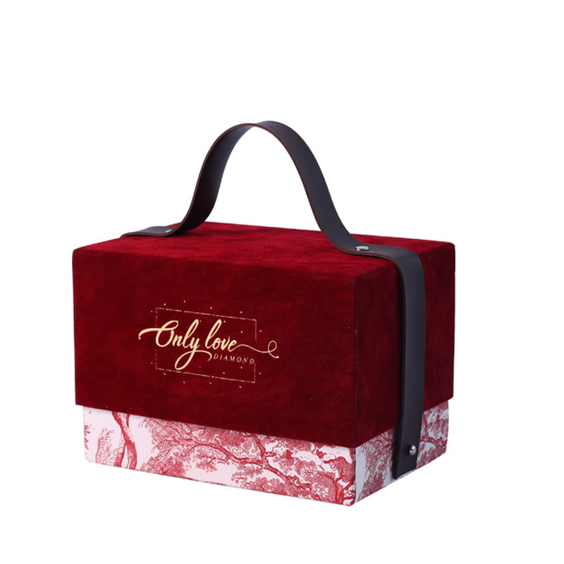 Red Special Paper paperboard gift boxes with leather handle for gift wedding party package